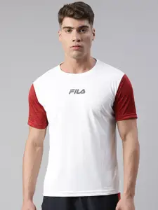 FILA Men White & Red Colourblocked Organic Cotton T-shirt