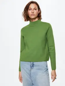 MANGO Women Green High Neck Sustainable Pullover