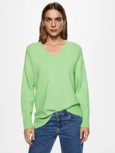 MANGO Women Solid V-Neck Sustainable Pullover