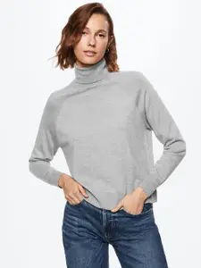 MANGO Women Grey Melange Solid Sustainable Pullover