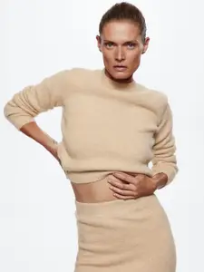 MANGO Women Beige Solid Sustainable Pullover