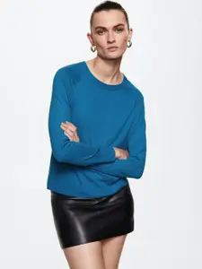 MANGO Women Blue Raglan Sleeves Sustainable Pullover