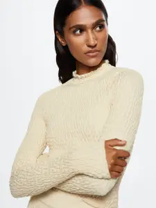 MANGO Women Off White Solid Sustainable Pullover