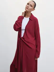 MANGO Women Fuchsia Solid Longline Tie-Up Shrug