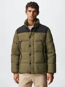 MANGO MAN Olive Green Solid Water Resistant Sustainable Padded Jacket