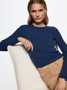 MANGO Women Blue Ribbed Sustainable Pullover