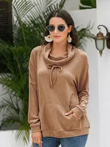 StyleCast Women Brown Long Sleeves Cowl Neck Sweatshirt