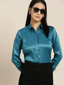 Hancock Blue Satin Regular Fit Formal Shirt