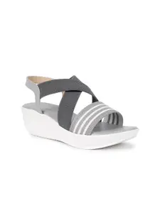 ZAPATOZ Girls Grey & White PU Flatform Heels Sandals