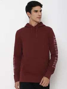 AMERICAN EAGLE OUTFITTERS Men Burgundy Solid Hooded Sweatshirt