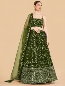Fusionic Green & Gold-Toned Embellished Semi-Stitched Lehenga & Unstitched Blouse With Dupatta