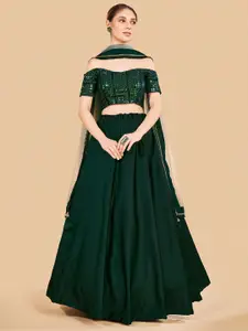 Fusionic Green Embroidered Semi-Stitched Lehenga & Unstitched Blouse With Dupatta