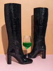 Saint G Women Black Solid Vegan Leather Slouchy Boots