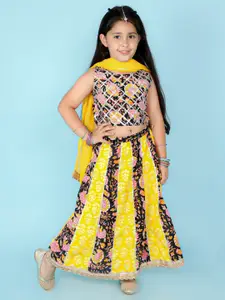 KID1 Girls Black & Yellow Printed Ready to Wear Lehenga & Blouse With Dupatta
