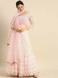 Fusionic Pink & Gold-Toned Embroidered Sequinned Semi-Stitched Lehenga & Unstitched Blouse With Dupatta