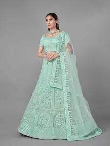 Fusionic Green Embroidered Semi-Stitched Lehenga & Unstitched Blouse With Dupatta