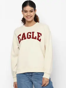 AMERICAN EAGLE OUTFITTERS Women Cream Printed Round Neck Sweatshirt