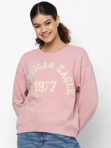 AMERICAN EAGLE OUTFITTERS Women Pink Printed Round Neck Sweatshirt