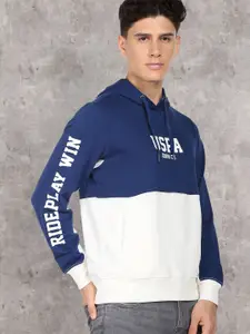 U.S. Polo Assn. Denim Co. Men Blue Colourblocked Hooded Pure Cotton Sweatshirt