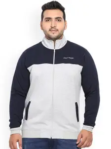 John Pride Plus Size Men Grey  Navy Blue Colourblocked Sweatshirt