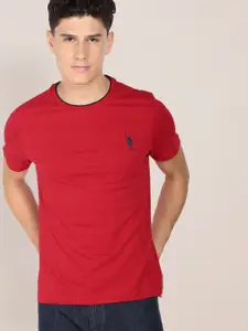 U.S. Polo Assn. Men Red Stretchy Tipped Cotton T-Shirt
