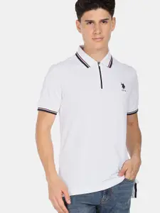 U.S. Polo Assn. Men White Zipper Polo Collar Cotton T-shirt