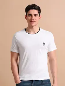 U.S. Polo Assn. Men White Stretchy Tipped Cotton T-Shirt