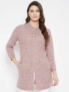 Zigo Women Mauve Cable Knit Woolen Longline Cardigan Sweater