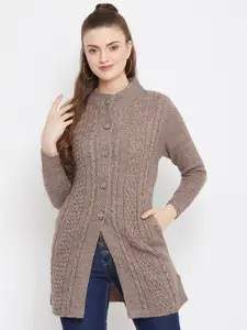 Zigo Women Mauve Cable Knit Woolen Longline Cardigan Sweater