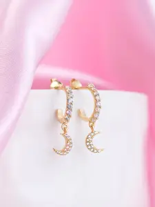 Zavya Gold-Toned Crescent Shaped Half Hoop Earrings