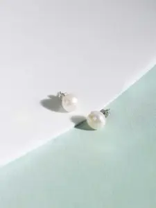 Zavya Silver-Toned Rhodium-Plated Circular Studs Earrings