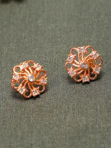 ZINU Women Rose Gold & White Contemporary Studs Earrings