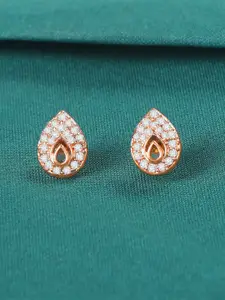 ZINU Women White Cubic Zirconia studded Rose Gold Plated Contemporary Studs
