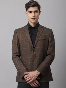Cantabil Men Camel Brown Checked Single-Breasted Formal Blazer
