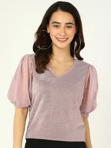 DressBerry Pink Puff Sleeves Pure Cotton Top