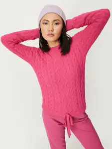 max Women Fuchsia Cable Knit Pullover
