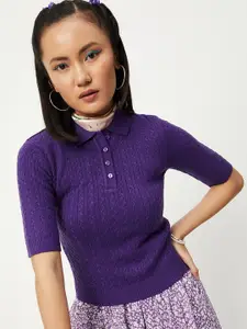 max Women Purple Cable Knit Pullover
