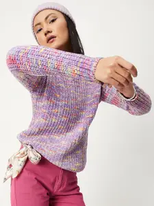 max Women Lavender & Pink Ribbed Pullover