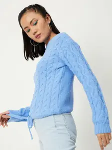 max Women Blue Cable Knit Pullover