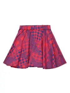 UNDER FOURTEEN ONLY Girls Red & Blue Checks Printed Pure Cotton Flared Skirts