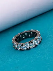Voylla Women Rhodium-Plated & Black Toned White Irregular CZ Stone-Studded  Finger Ring
