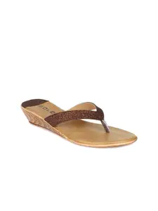 SOLES Bronze-Toned Wedge Sandals