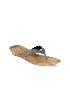 SOLES Gunmetal-Toned & Brown Wedge Sandals