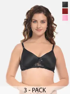 FIMS Pack of 3 Cotton Lace Everyday Bra - Lightly Padded
