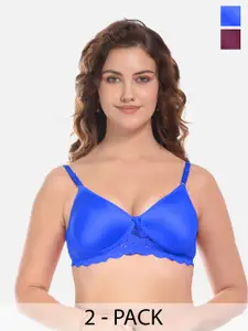 FIMS Blue & Purple Pack of 2 Cotton Lightly Padded Rapid-Dry Bra