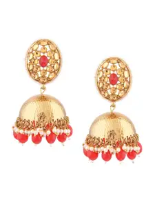 Efulgenz Red & Gold-Plated Dome Shaped Jhumkas Earrings