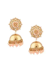 Efulgenz Peach-Coloured & Gold-Plated Dome Shaped Jhumkas Earrings