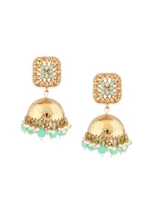Efulgenz Turquoise Blue & Gold-Plated Dome Shaped Jhumkas Earrings