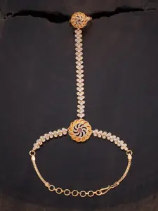 Kushal's Fashion Jewellery Kushals Fashion Jewellery Women Gold-Toned & Green Gold-Plated Ring Bracelet