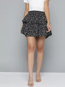 HERE&NOW Women Printed Layered Tiered Cotton Mini Skirt